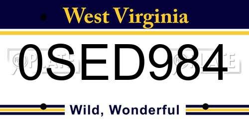 0SED984 West Virginia License Plate