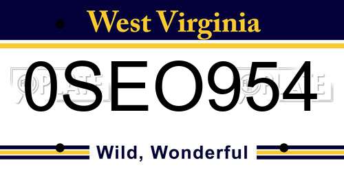 0SEO954 West Virginia License Plate