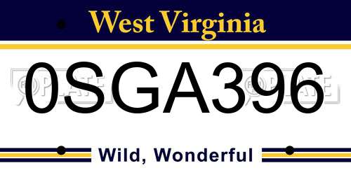0SGA396 West Virginia License Plate