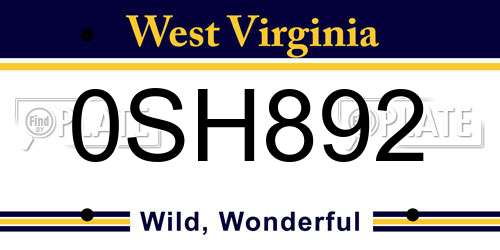 0SH892 West Virginia License Plate