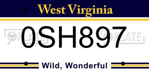 0SH897 West Virginia License Plate