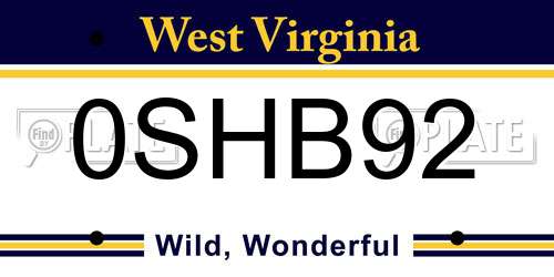 0SHB92 West Virginia License Plate