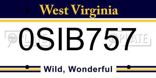0SIB757 West Virginia License Plate