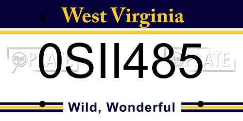 0SII485 West Virginia License Plate