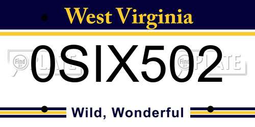 0SIX502 West Virginia License Plate