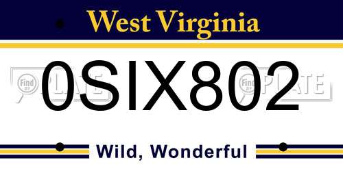 0SIX802 West Virginia License Plate