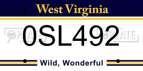 0SL492 West Virginia License Plate
