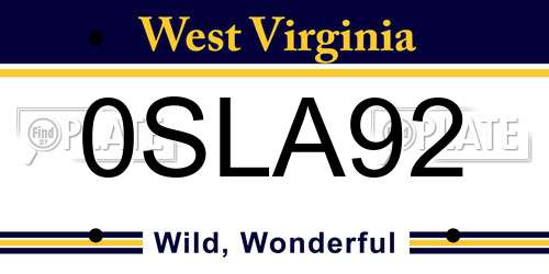 0SLA92 West Virginia License Plate