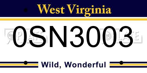 0SN3003 West Virginia License Plate
