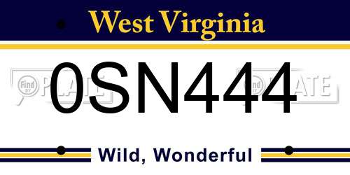 0SN444 West Virginia License Plate