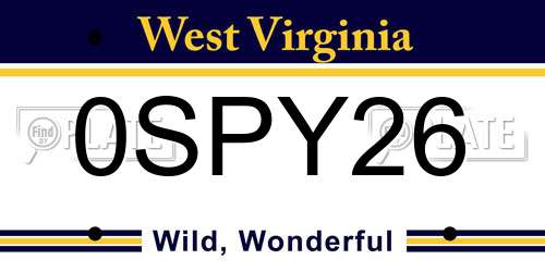 0SPY26 West Virginia License Plate
