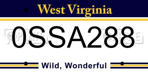 0SSA288 West Virginia License Plate