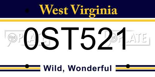 0ST521 West Virginia License Plate