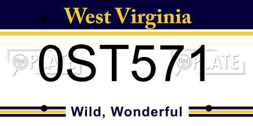 0ST571 West Virginia License Plate