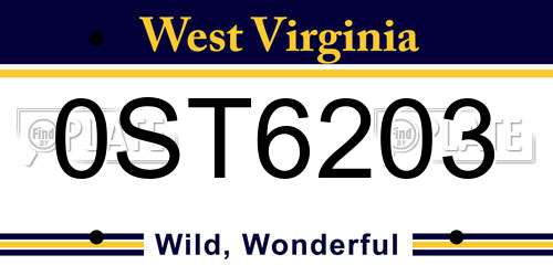 0ST6203 West Virginia License Plate