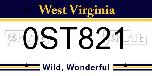 0ST821 West Virginia License Plate
