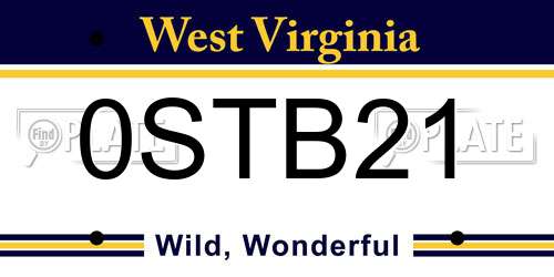 0STB21 West Virginia License Plate