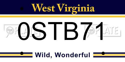 0STB71 West Virginia License Plate
