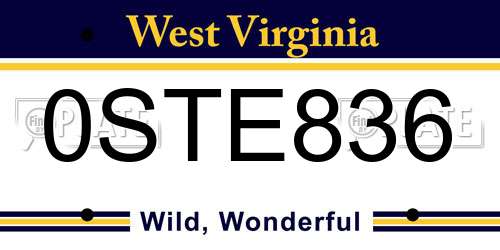 0STE836 West Virginia License Plate