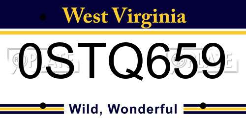 0STQ659 West Virginia License Plate