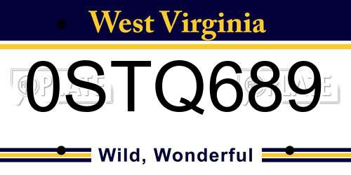 0STQ689 West Virginia License Plate