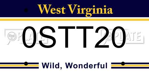 0STT20 West Virginia License Plate