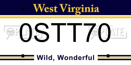 0STT70 West Virginia License Plate