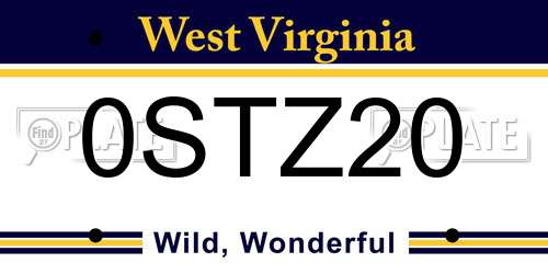0STZ20 West Virginia License Plate