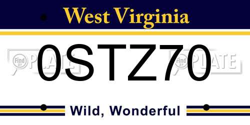 0STZ70 West Virginia License Plate