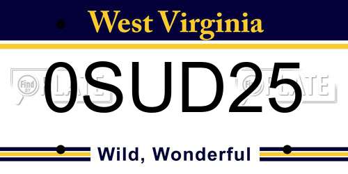 0SUD25 West Virginia License Plate