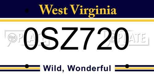 0SZ720 West Virginia License Plate