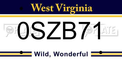 0SZB71 West Virginia License Plate