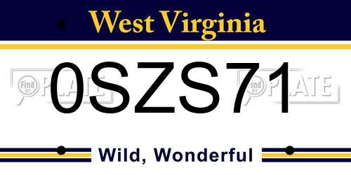 0SZS71 West Virginia License Plate