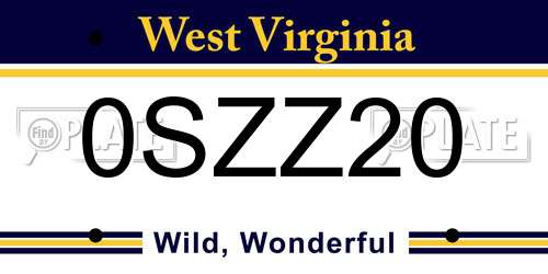 0SZZ20 West Virginia License Plate
