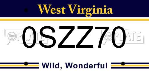 0SZZ70 West Virginia License Plate