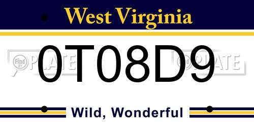 0T08D9 West Virginia License Plate