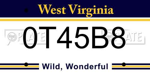 0T45B8 West Virginia License Plate