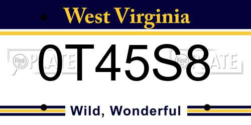 0T45S8 West Virginia License Plate