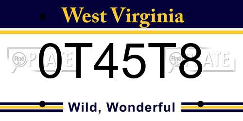 0T45T8 West Virginia License Plate