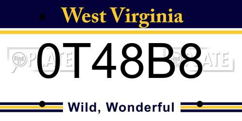0T48B8 West Virginia License Plate
