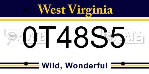 0T48S5 West Virginia License Plate