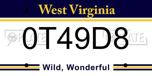 0T49D8 West Virginia License Plate