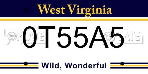 0T55A5 West Virginia License Plate
