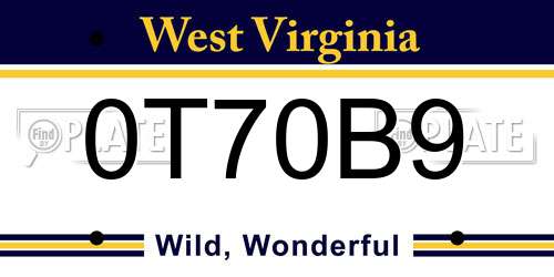 0T70B9 West Virginia License Plate