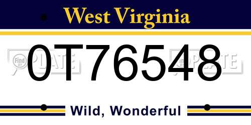 0T76548 West Virginia License Plate