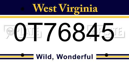 0T76845 West Virginia License Plate