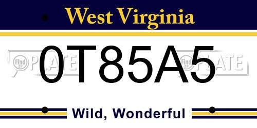 0T85A5 West Virginia License Plate
