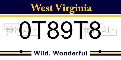 0T89T8 West Virginia License Plate