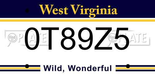 0T89Z5 West Virginia License Plate