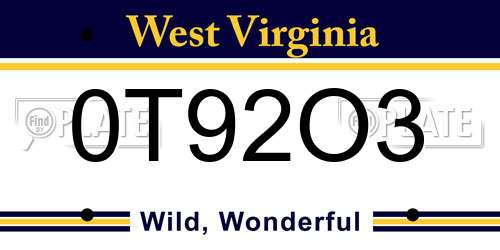 0T92O3 West Virginia License Plate